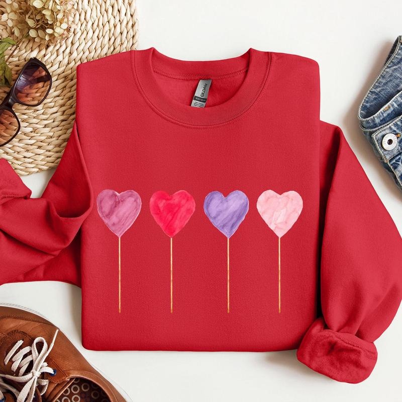 Watecolor Lollipops, Candy, Sweets, Suckers, Sweatshirt, Valentine's Day, Crew Neck, Women's, Crewneck, Valentine's Day,...
