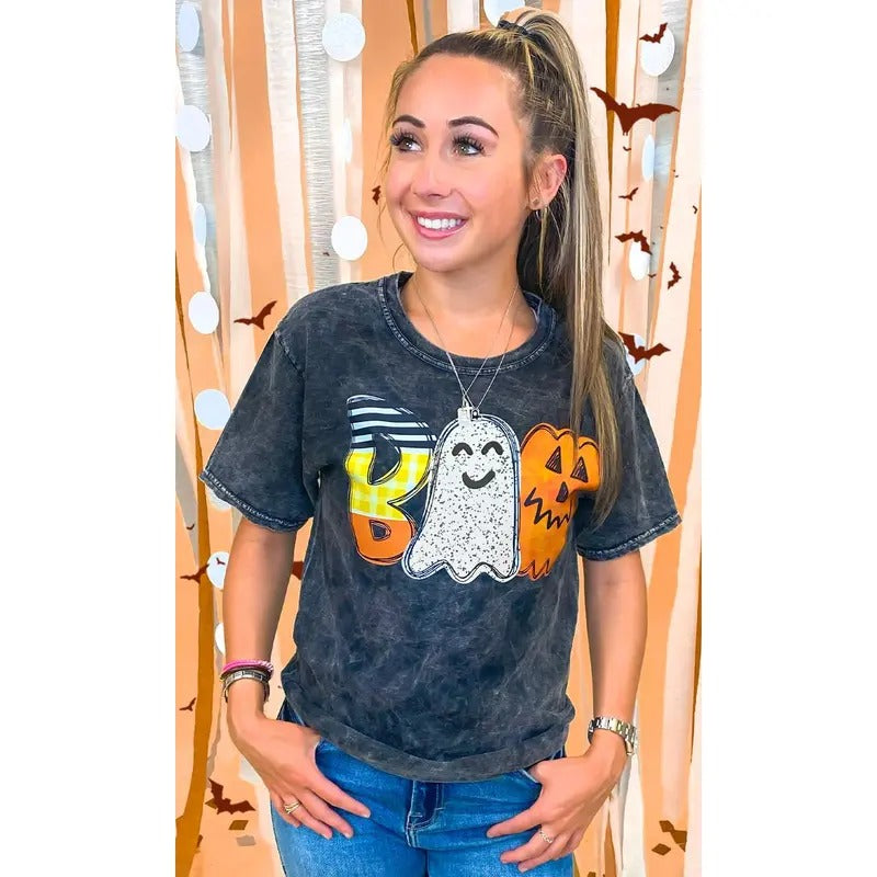 Watercolor Boo Mineral Washed Graphic T-Shirt Hoodie, Sweatshirt | DripVista.com