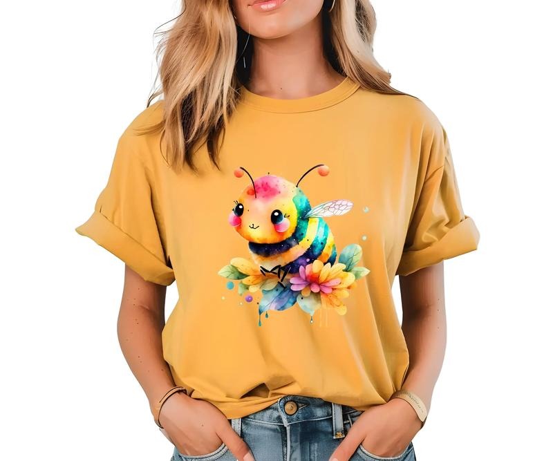 Watercolor Floral Bee Comfort colors Tee shirt Hoodie, Sweatshirt | DripVista.com