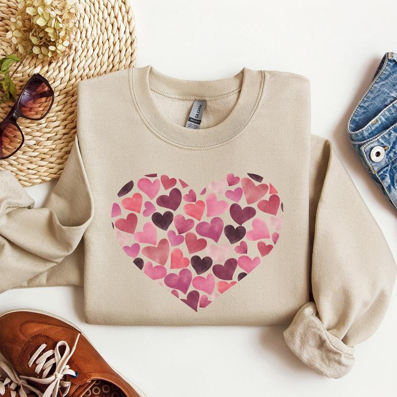 Watercolor Hearts, Sweatshirt, Valentine's Day, Crew Neck, Women's, Crewneck, Valentine's Day, Love, Heart, Cupid...