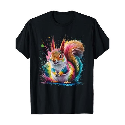 Watercolor Squirrel Cotton T-Shirt - Soft & Breathable, Crew Neck, Short Sleeve Casual Tee for All Seasons Made in USA