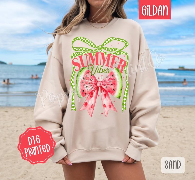 Watermelon Summer Vibes Sweatshirt, Cute Summer Sweater, Girly Beach Crewneck T-Shirts, Hoodie | DripVista.com
