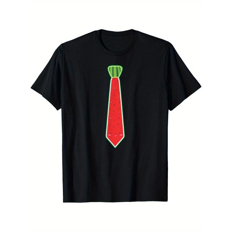 Watermelon Tie T-Shirt Watermelon T-Shirt 100% Pure Cotton Gift For Men Street Gunpla brand Fashionable Round Neck Top...
