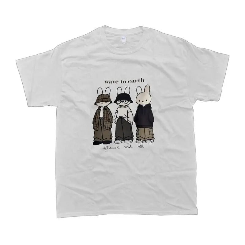 Wave To Earth Miffy Funny Meme Graphics Vintage Unisex Cotton T-shirt Classic Menswear