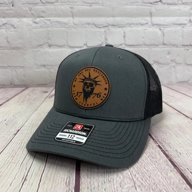 We Are Not Descended From Fearful Men 112 Hat, Laser Engraved Leather Patch Hat, Leather Patch Snapback Cap, Trucker Hat,...