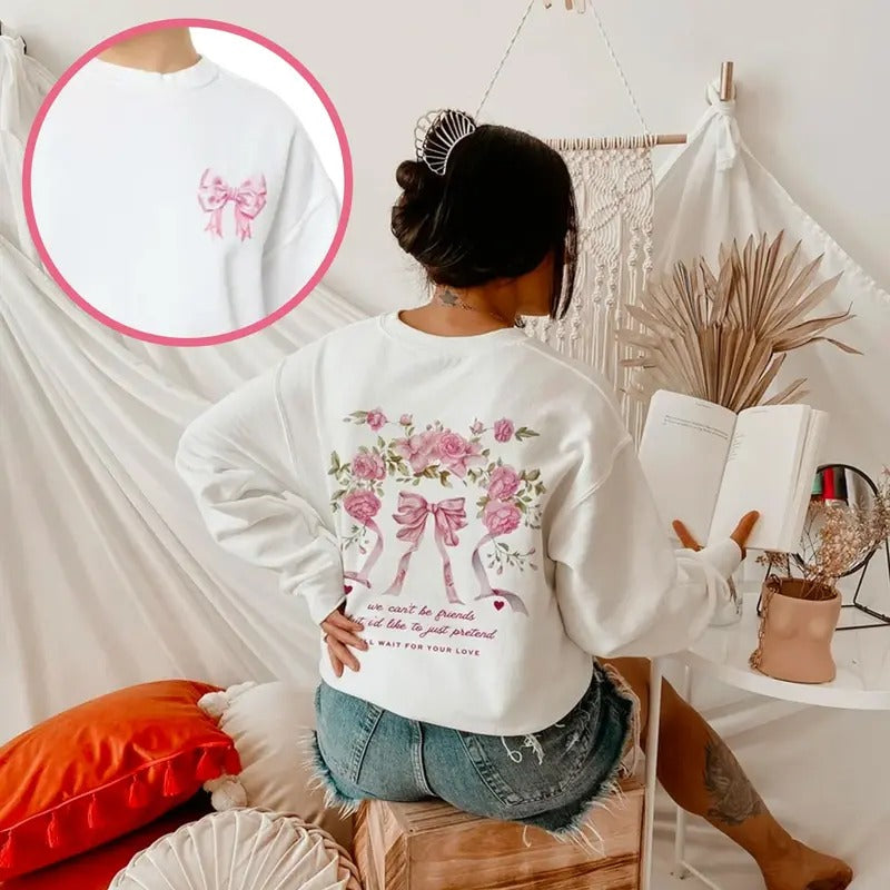 We Can Not Be Friends Ari Pink Coquette Bows Two-sided Crewneck Sweatshirt, Music Fans Tee, Gift for Her, Grande Fans Shirt, Full Sizes, Full Colors