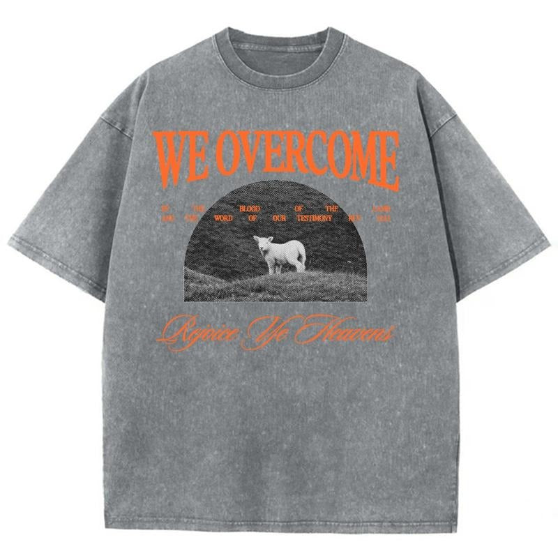 We Overcome Unisex Washed T-Shirt, Christian Jesus  t shirts, Vintage 90s Graphic Tee Gift Cotton Top Womenswear, Mineral...
