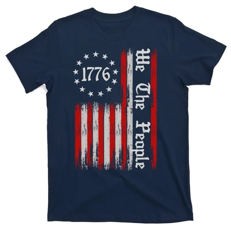 We The People 1776 Distressed USA American Flag T-Shirt Menswear Top Hoodie, Sweatshirt | DripVista.com