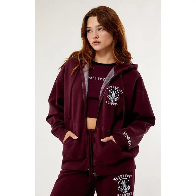 Wednesday Women's Nevermore Academy Full Zip Hoodie T-Shirts, Sweatshirt | DripVista.com