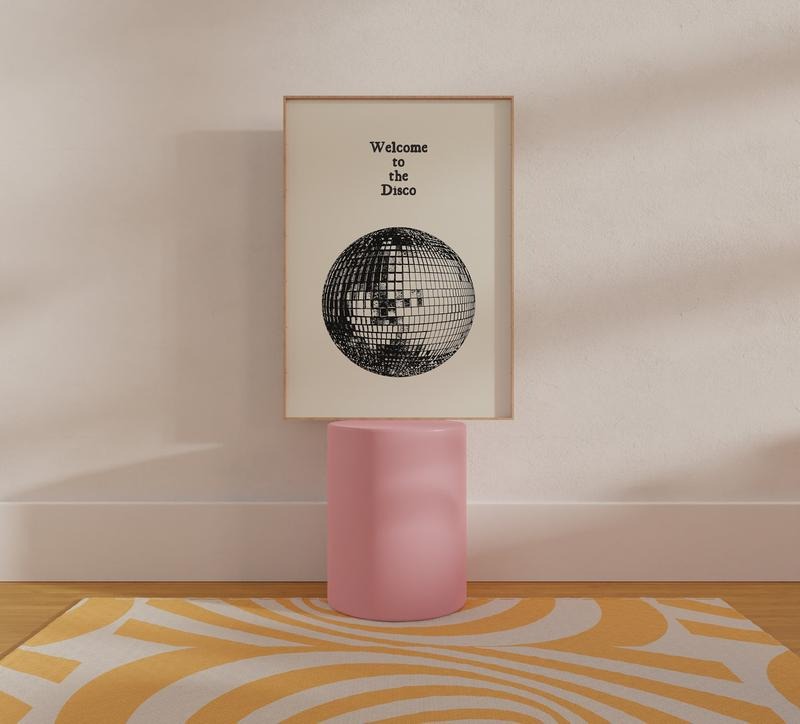 Welcome To The Disco Print, Vintage Disco Ball Poster, Aesthetic Wall Art Print, Minimalist Dancing Decor Retro Art,...