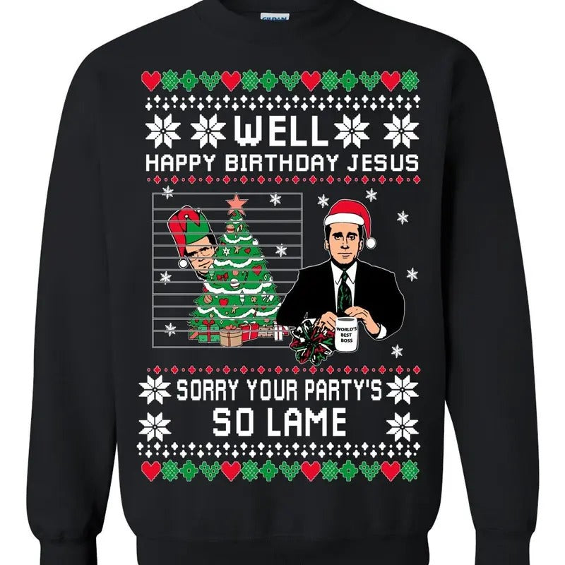 Well Happy Birthday Jesus Ugly Christmas Sweater Unisex Crewneck Graphic Sweatshirt T-Shirts, Hoodie | DripVista.com
