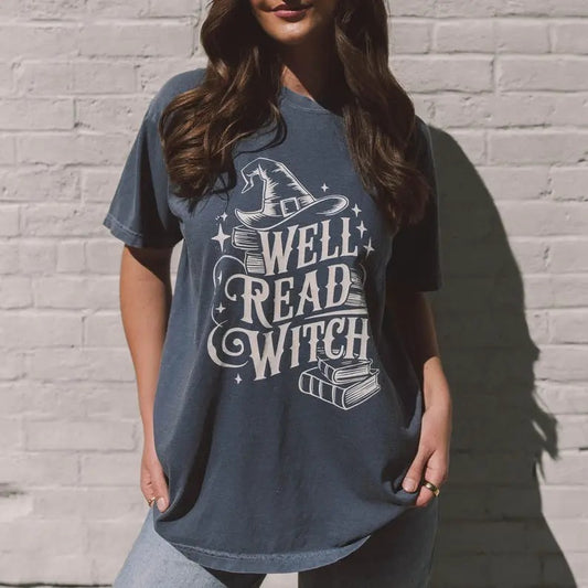 Well Read Witch Halloween Graphic Tee, booktok shirt, reader shirt, Gift For Book Lover, Witch T-shirtstyle{n002}2