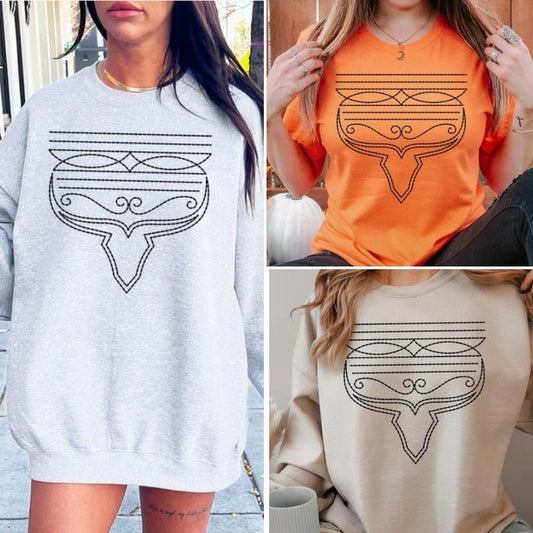 Western Boot Stitch Graphic Sweatshirt T-shirt, western crewneck sweatshirt clothing, western outfits for women, western hoodies tops, country westernn girl clothes, westernfashion