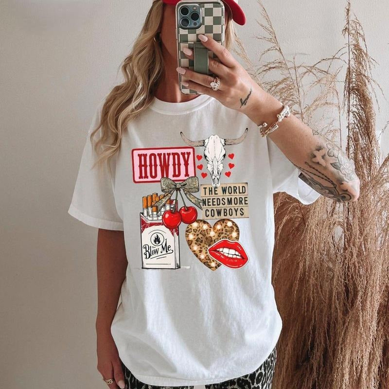 Western Collage T-shirt Cowgirl Shirt Howdy Cowboy Howdy Shirt Bull Skull Women T-shirt Hoodie, Sweatshirt | DripVista.com