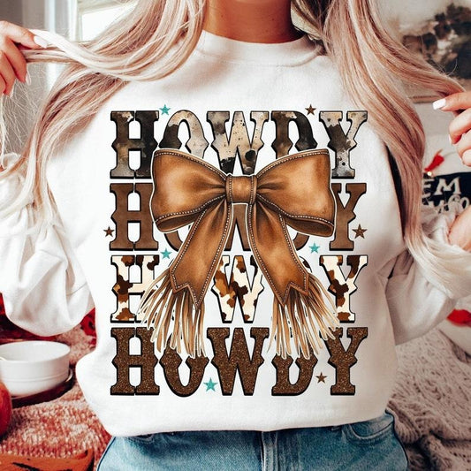 Western Cowgirl Howdy, Brown Leather Bow, Western Mama, Western Shirt