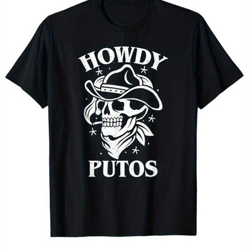 Western T-Shirt Style Cowboy - Skull Graphic T-Shirt Printed Crew Neck T-Shirt 100% Cotton T-Shirt FOG Gunpla brand...