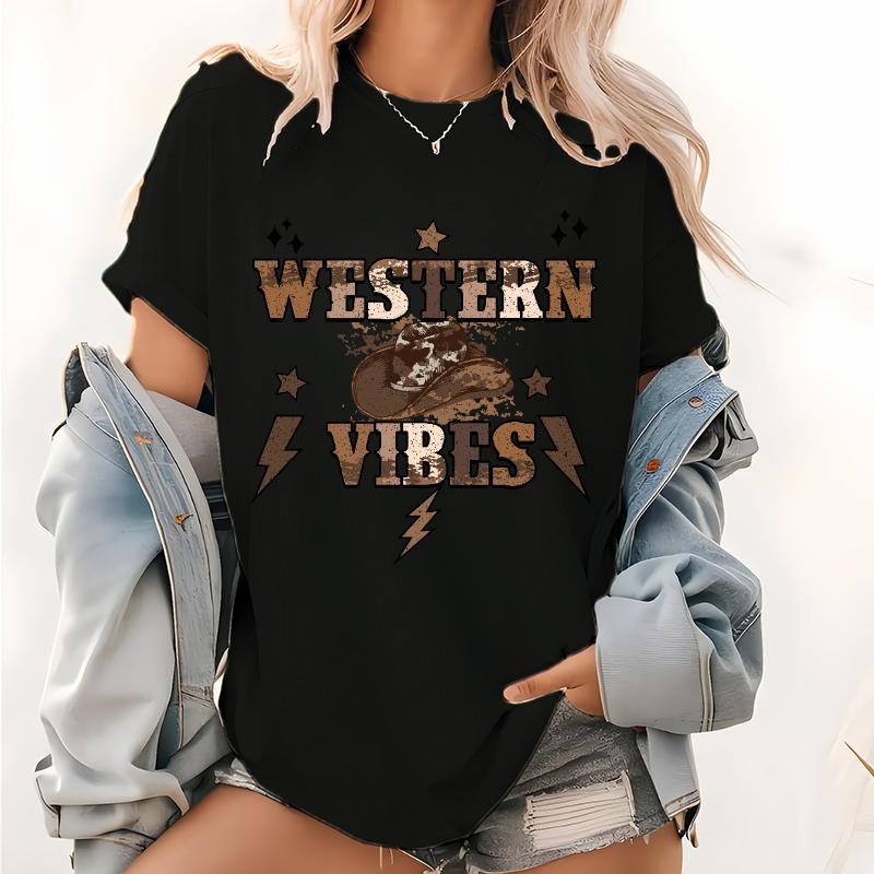 Western Vibes Print Tops, Country Pattern Lightsaber brand Shirt, Retro Cowgirl Short Sleeve Tee style 02 Hoodie, Sweatshirt