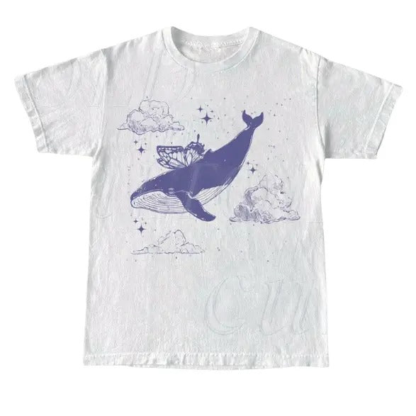 Whale With Butterfly Wings Vintage T Shirt, Retro Whale In Sky 90s Shirt, Ocean Retro Tee, Butterfly Sea Animal Graphic...