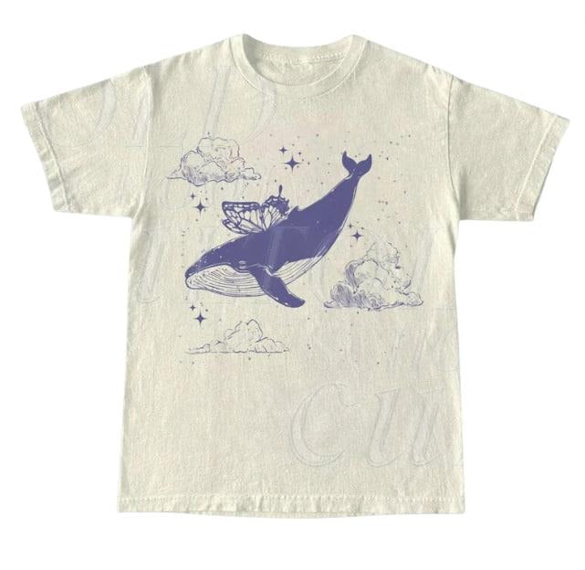 Whale With Butterfly Wings Vintage T Shirt, Retro Whale In Sky 90s Shirt, Ocean Retro Tee, Cute Y2k Gift, Butterfly Sea...