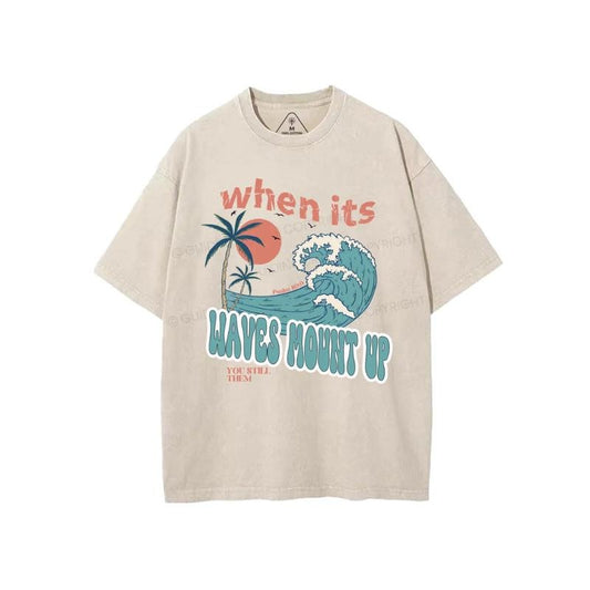 When Its Waves Mount Up Christian Washed T-Shirt Pure Cotton Fabric Casual Streetstyle Crew Neck Short Sleeve Soft-Washed T-Shirt Trendy Tops for Women for Men, Perfect Gift