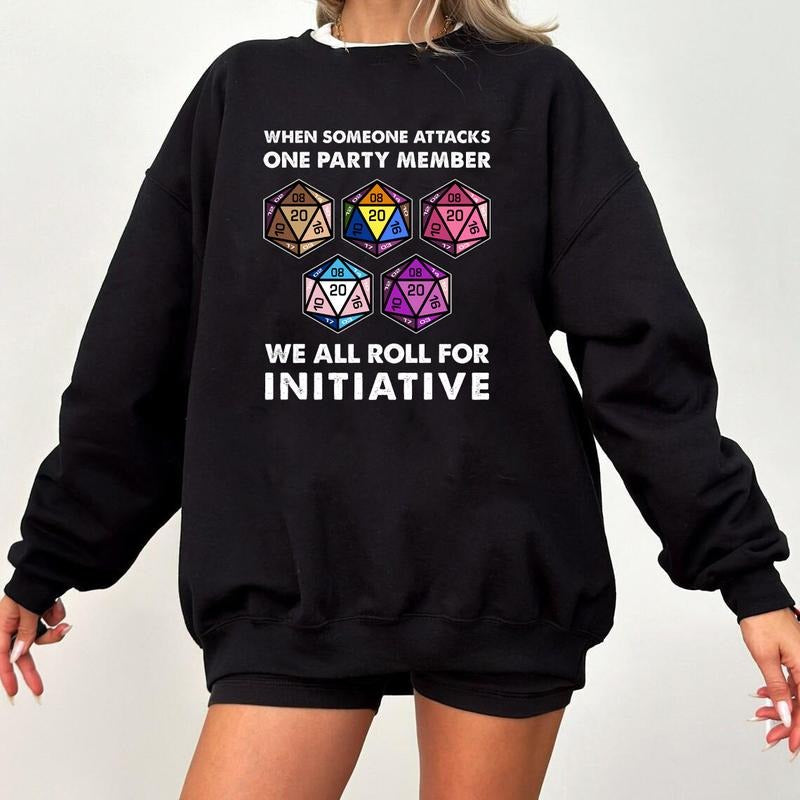 When Someone Attacks One Party Member We All Roll For Initiative LGBT T Shirt, D20 Dice Lgbtq, Dungeons and Dragons Shirt, Vintage Board Game DnD Shirt