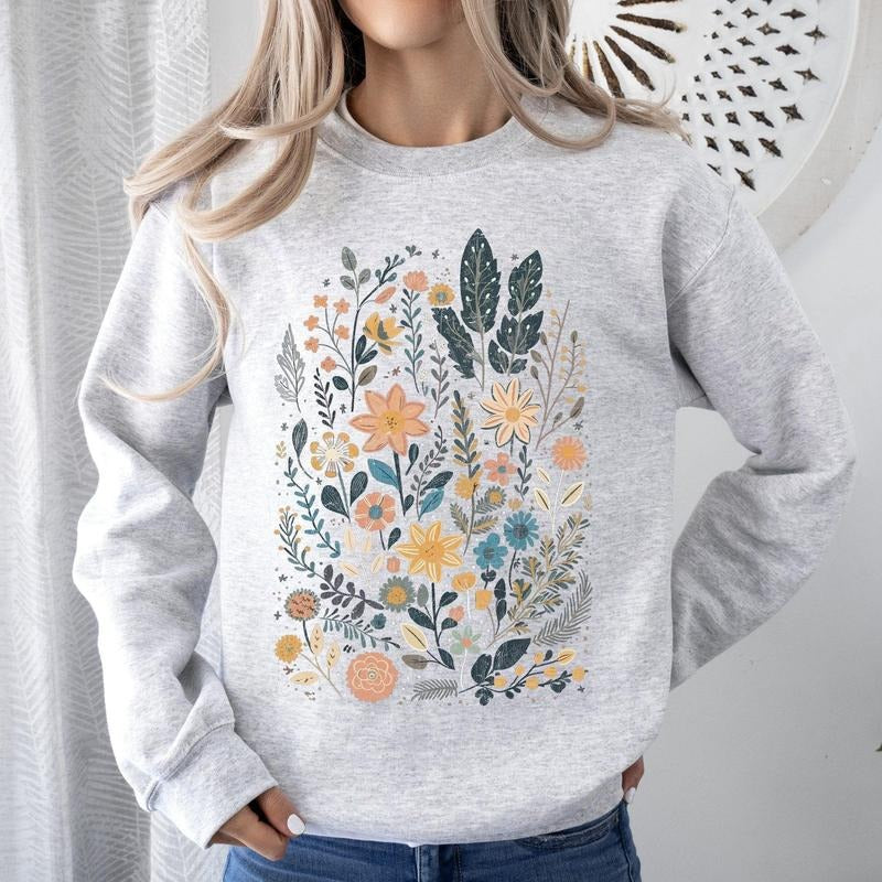 Whimsical Garden Floral Design Sweatshirtstyle{n002}2 T-Shirts, Hoodie, Sweatshirt | DripVista.com
