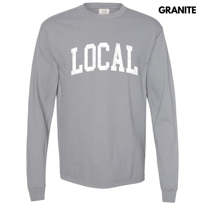 White - Local Varsity Letter Long Sleeve Comfort Colors T-Shirt 'NLB' Hoodie, Sweatshirt | DripVista.com