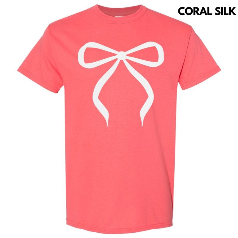 White Bow Coquette Puff Gildan Short Sleeve T-Shirt Hoodie, Sweatshirt | DripVista.com