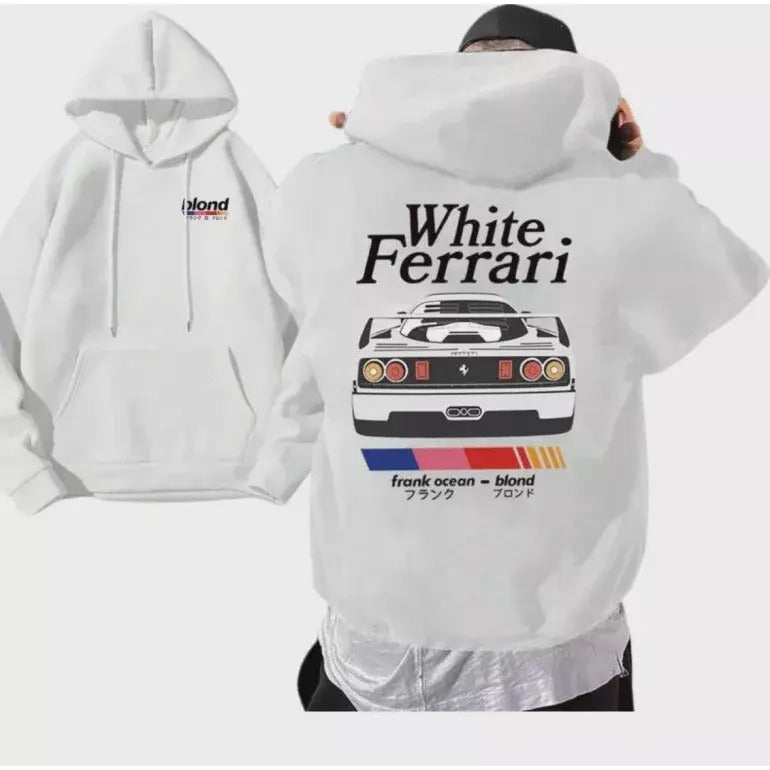 White Ferrari Hoodie Frank Ocean Blonde Hoodie Retro Car, Frank Ocean Hoodie T-Shirts, Sweatshirt | DripVista.com