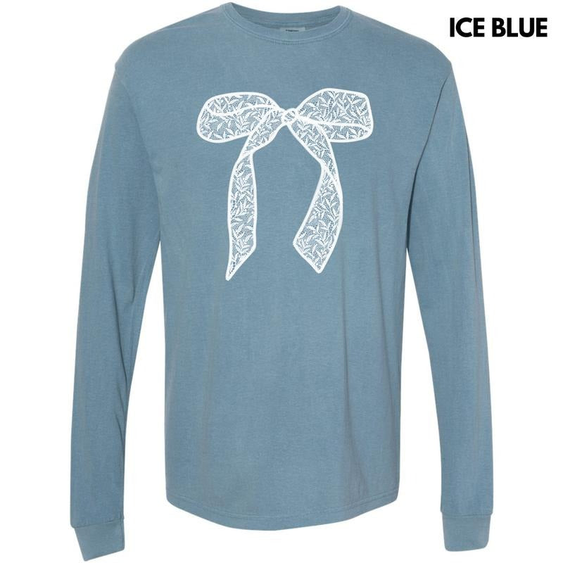 White Lace Bow Long Sleeve Comfort Colors T-Shirt 'NLB' Hoodie, Sweatshirt | DripVista.com