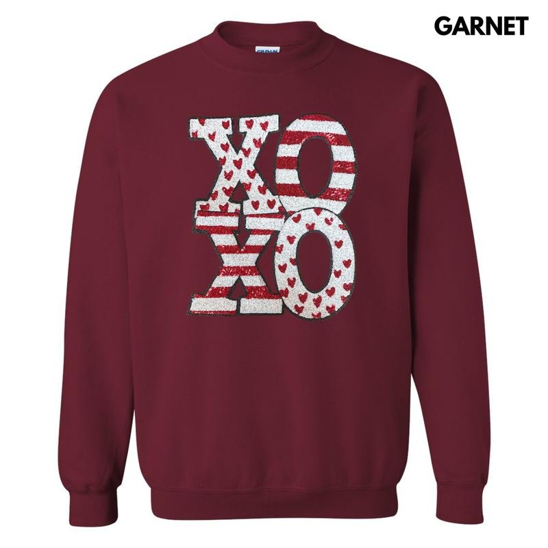 White Sequin XOXO Patch Sweatshirt T-Shirts, Hoodie | DripVista.com