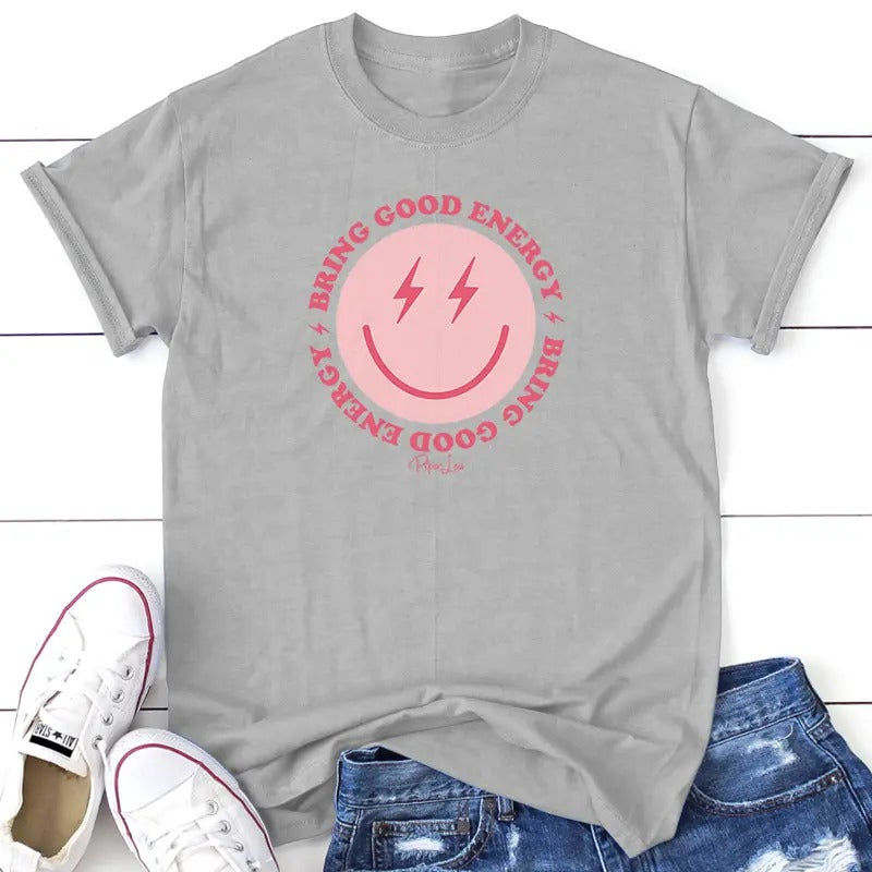 Bring Good Energy Graphic Tee, Proudly Printed In The USA, Tee Gray / White, #sassy #cute #colorprint