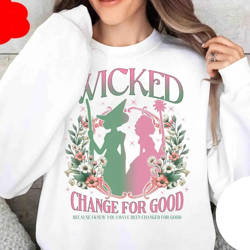 Wicked Change For Good Glitter Sweatshirt Shirt, Defy Gravity Broomstick Magic Wand Shirt, Unisex Short Sleeve Tee Hoodie