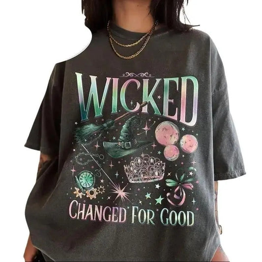 Wicked Change For Good Shirt, Defy Gravity Broomstick Magic Wand, Wizard Movie Fan Shirt, Wicked Musical Fan Gift Cotton Fit Top Womenswear