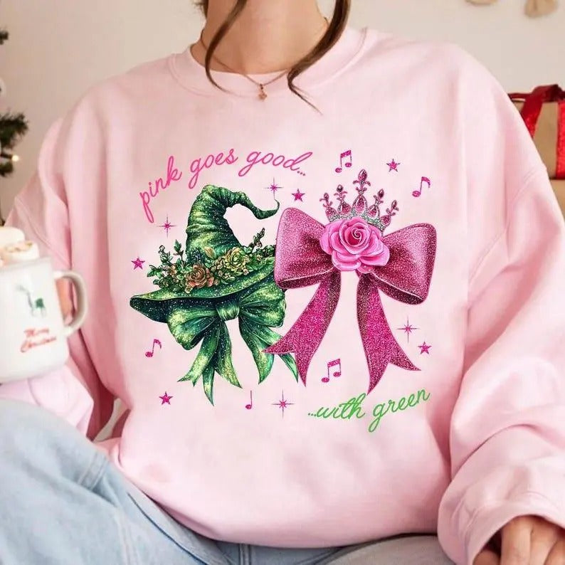 Wicked Change for Good Glitter Sweatshirt, Hoodie, T-Shirt, Defy Gravity Broomstick Shirt, Pink and Green Wizard of Oz...