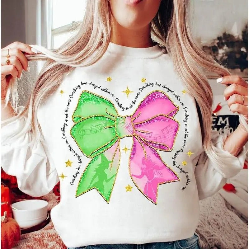 Wicked Change for Good Sweatshirt, Hoodie, T-Shirt, Glitter Coquette Bow Shirt, Defy Gravity Pink and Green Sublimation,...