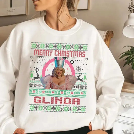 Wicked Merry Christmas Glinda Jennifer Coolidge Viral Sweatshirt, Funny Magic Shirt, Vintage Cotton Hoodie Full Size Full Color For Christmas Gift