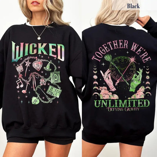 Wicked Movie 2Sided Sweatshirt, Wizard of Oz Fan Gift, Witch Pink and Green Shirt, Pop Culture Graphic Wicked Musical Shirt, A New Musical
