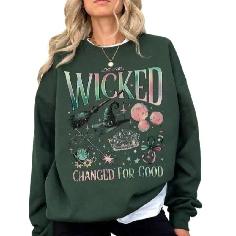 Wicked Movie Sweatshirt, Wizard of Oz Fan Gift, Witch Pink and Green Shirt, Pop Culture Graphic Wicked Musical Sweatshirt