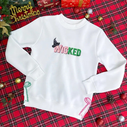 Wicked Sidebow Embroidered Sweatshirt, Wicked Space Holding Trending Embroidery T-Shirt