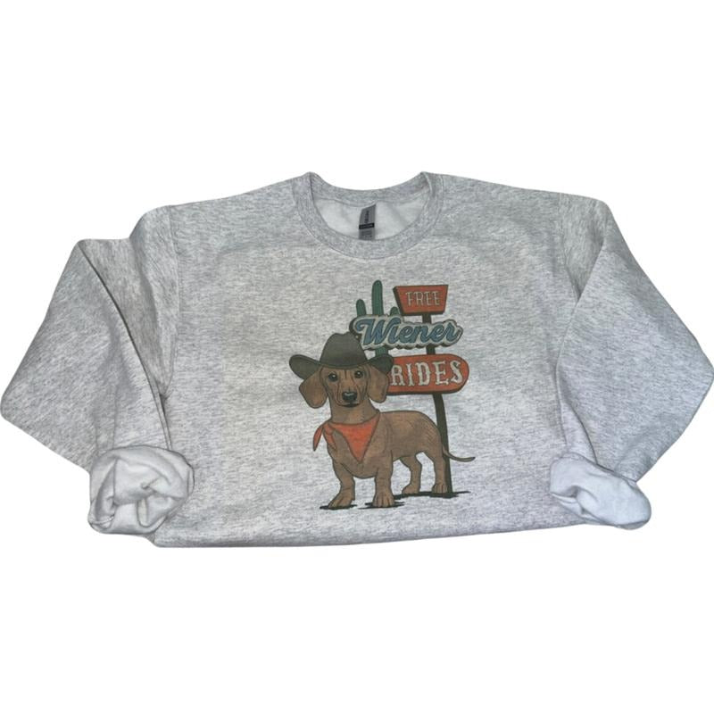 Wiener Rides Sweatshirt, Crewneck Graphic SweatShirt, cowgirl outfits, western outfit women, western tops, western tops, rodeo outfits women, shirt sweatshirt hoodie