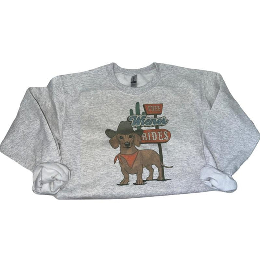 Wiener Rides Sweatshirt, Crewneck Graphic SweatShirt, cowgirl outfits, western outfit women, western tops, western tops, rodeo outfits women, shirt sweatshirt hoodie