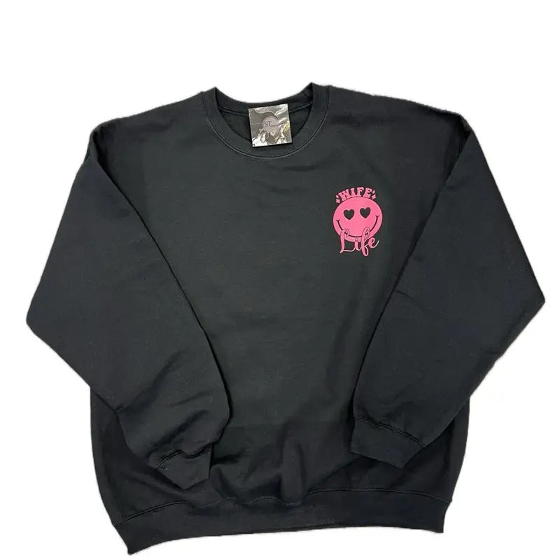 Wife Life Hot Pink and Black Graphic Design Womans Shirt sweatshirt Hoodie | DripVista.com