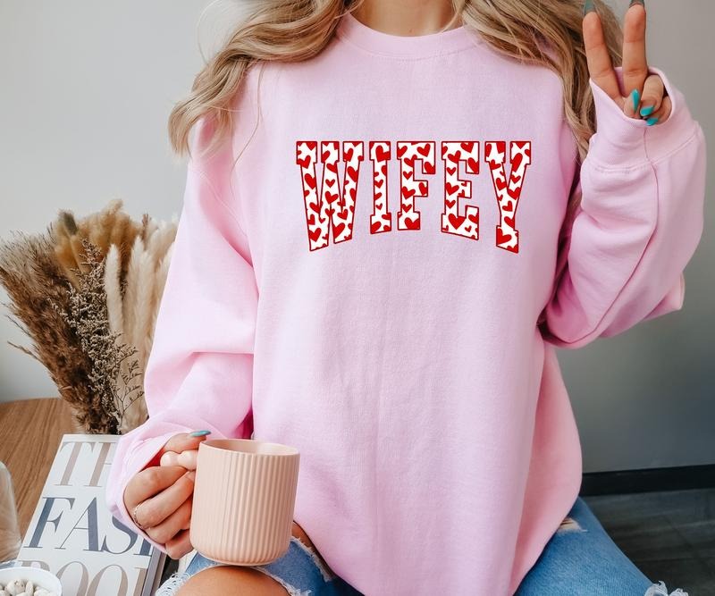 Wifey Hearts Crewneck Sweatshirt T-Shirts, Hoodie | DripVista.com