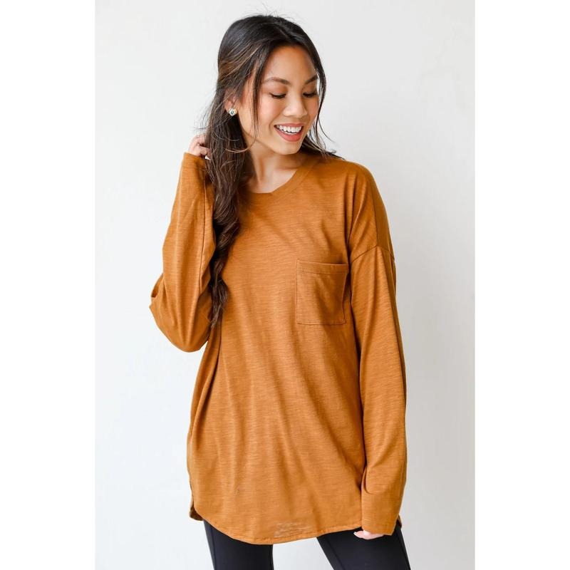 Wihion Women'WB shield Long Sleeve T-Shirts with Pockets Crewneck Basic Solid Loose Tee Shirt Casual Drop Shoulder Tops...