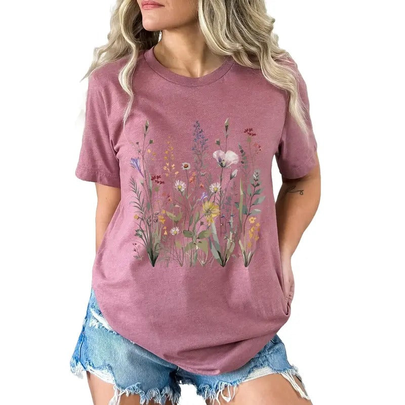 Wild Flowers T Shirt, Vintage Botanical Tee, Pastel Floral Nature T Shirt, Garden Lover Tee, Wildflowers Cottagecore...