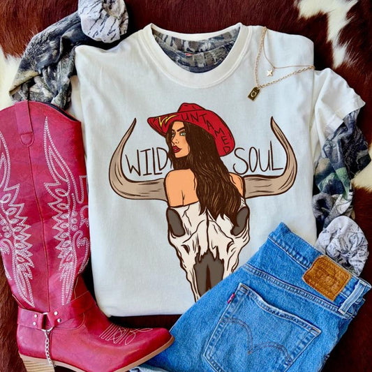 Wild Soul Bull Skull Cowgirl shirt, vintage crewneck sweatshirts, western outfit women, cowgirl outfits, western clothing stuff tops, country concert outfits, western style clothes