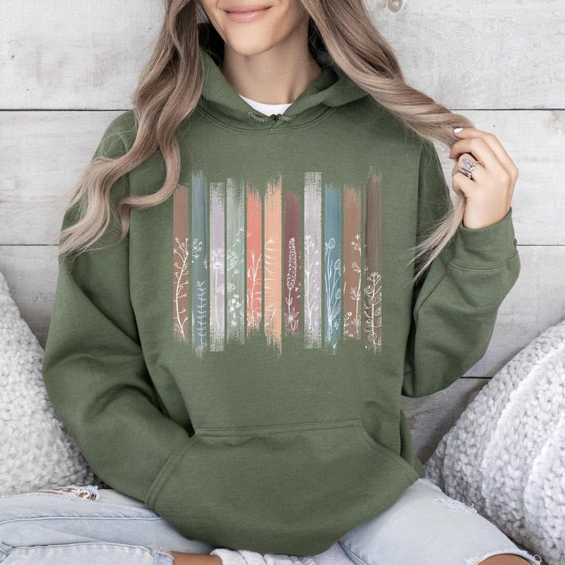 Wildflowers, Nature, Floral, Botanical Stripes Hoodie T-Shirts, Sweatshirt | DripVista.com