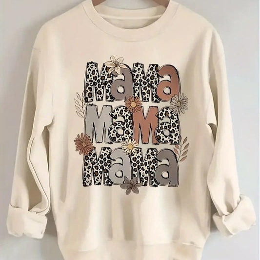 Cozy Polyester Long Sleeve Crew Neck Sweatshirt - Machine Washable, Women's Casual Fall/Winter Fashion with Letter Print