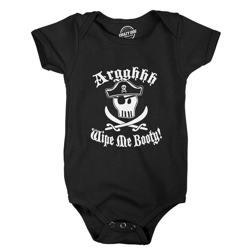 Wipe Me Booty Aaaargh Romper Funny Pirate Sword Baby Creeper Bodysuit Funny Baby Onesies Novelty Onesie Black T-Shirts,...